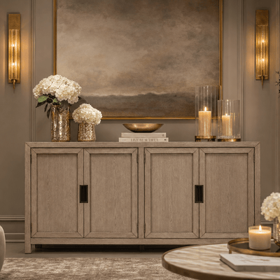 Hudson Greige Wooden 4 Door Sideboard Furniture 