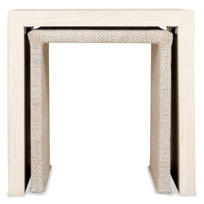 Hudson White Washed Wood & Wicker Nesting Side Table- Set of 2 Furniture 