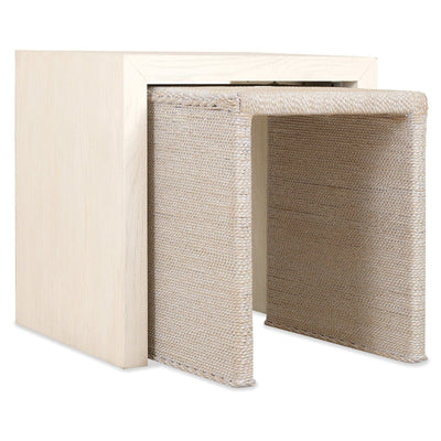 Hudson White Washed Wood & Wicker Nesting Side Table- Set of 2 Furniture 