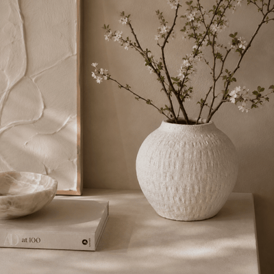 Immie White Stone Textured Round Vase Accessories 