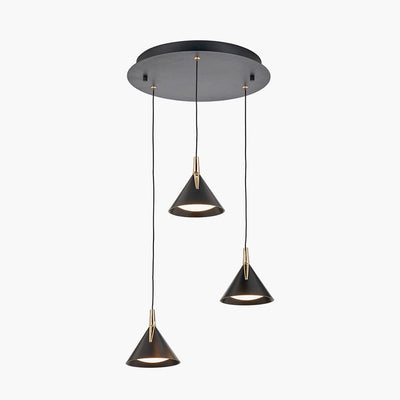 Imogen Matt Black & Gold 3 Drop Round Pendant Ceiling Light Lighting 