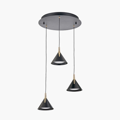 Imogen Matt Black & Gold 3 Drop Round Pendant Ceiling Light Lighting 