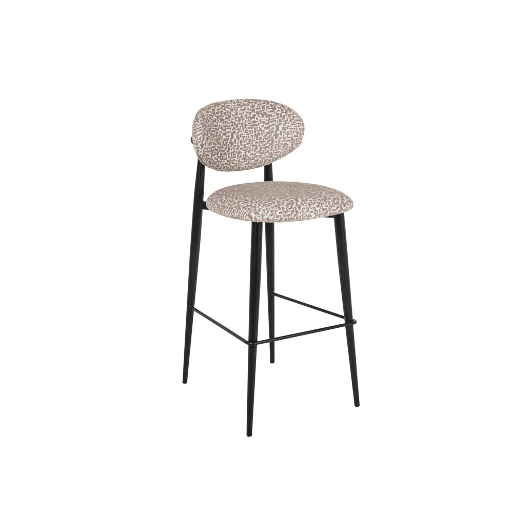 Imogen Taupe & Cream Geometric Patterned Bar Stool with Black Legs Furniture 
