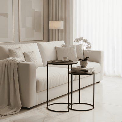 In Stock - Adele Black Tall Round Nested Metal Side Tables - Set of 2 Furniture 