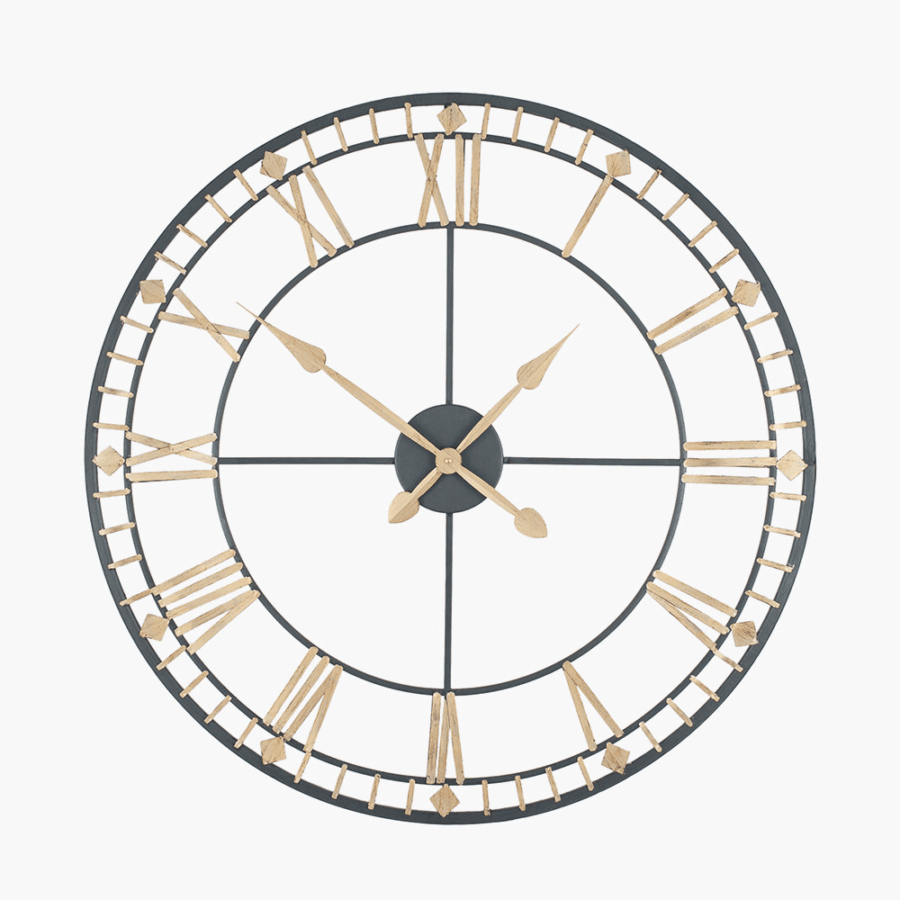 In Stock - Aimee Large Antique Bronze & Gold Metal Round Wall Clock 