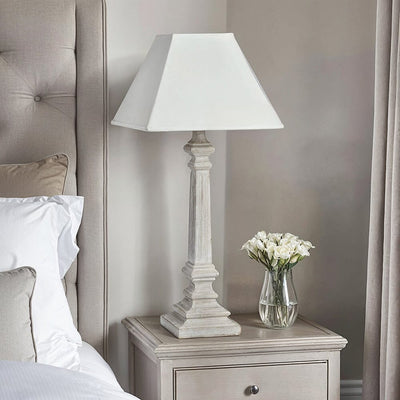 In Stock - Alnwick Wooden Table Lamp with Neutral Shade Lighting 