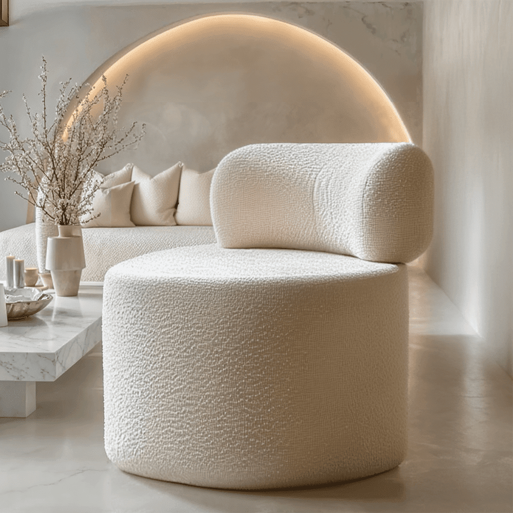 In Stock - Arles Cream Boucle Round Accent Chair Furniture 