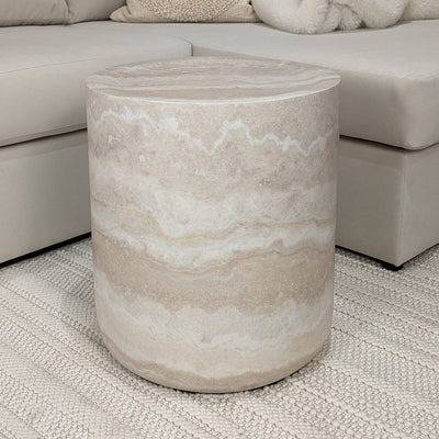 In Stock - Celeste Round Neutral Marble Effect Side Table Furniture 
