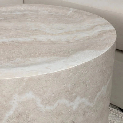 In Stock - Celeste Round Neutral Marble Effect Side Table Furniture 