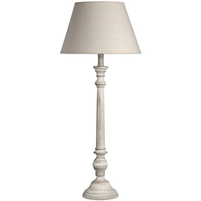 In Stock - Chatsworth Tall Wooden Thin Table Lamp with Neutral Shade Lighting 