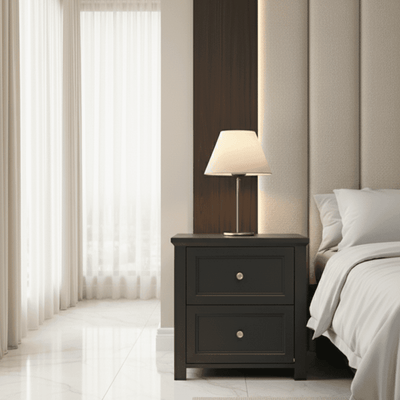 In Stock - Cynthia Black 2 Drawer Bedside Table with Gold Handles Furniture 