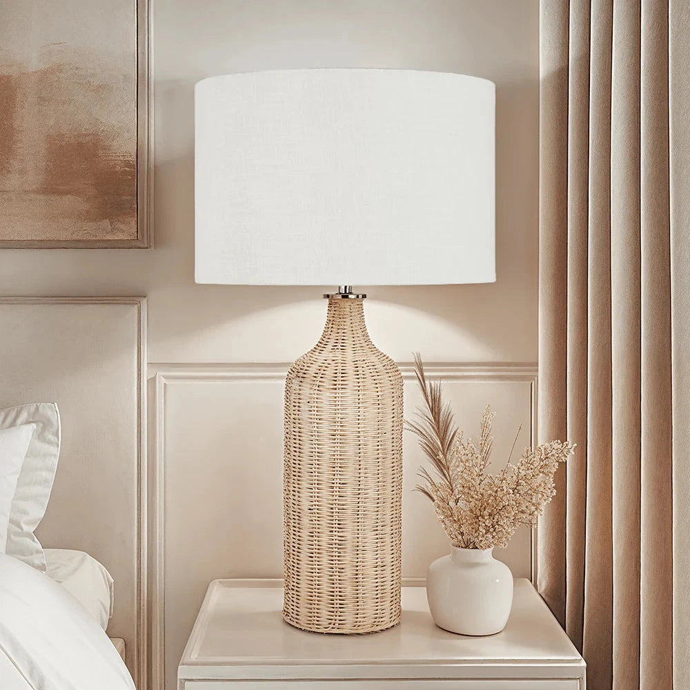 In Stock - Emilia Natural Rattan Bottle Neck Table Lamp Lighting 