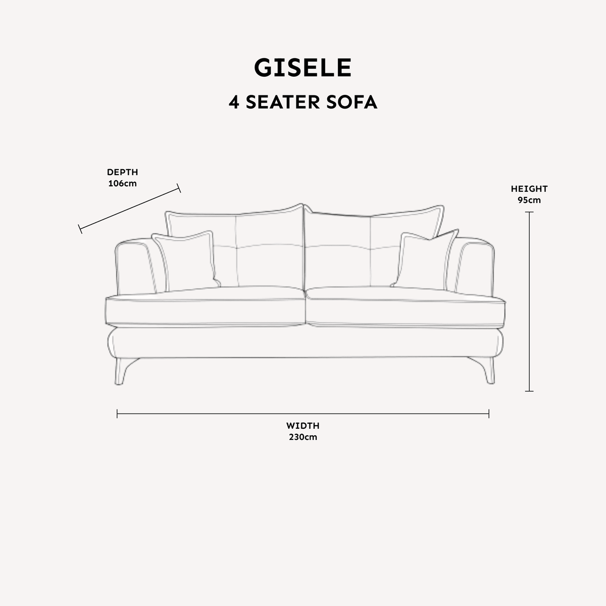 In Stock - Gisele Oyster & Taupe Textured Chenille 4 Seater Sofa with Walnut Legs Sofa 