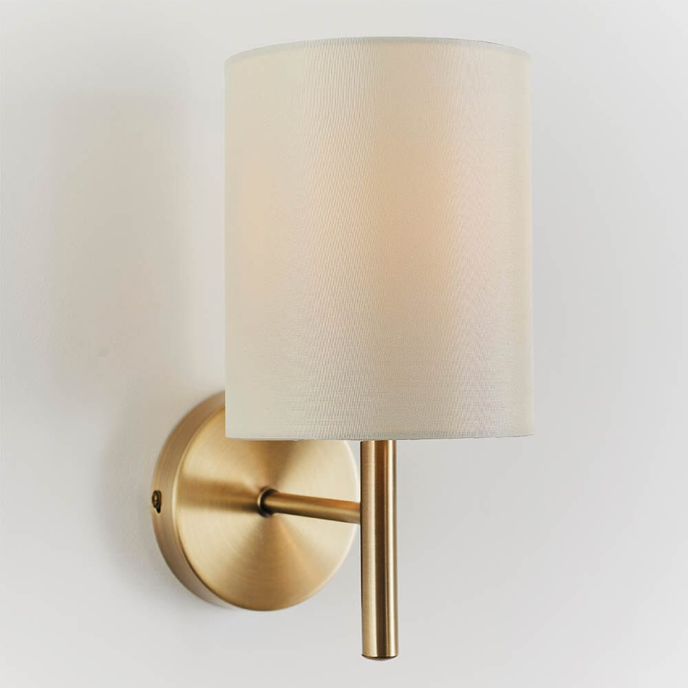 In Stock - Hadleigh Gold Wall Light with Cream Faux Silk Shade 