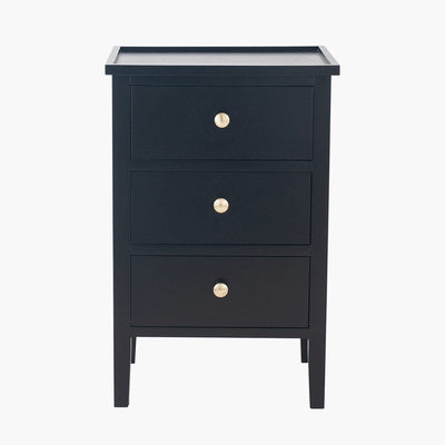 In Stock - Henrik Black 3 Drawer Bedside Table with Gold Handles Furniture 