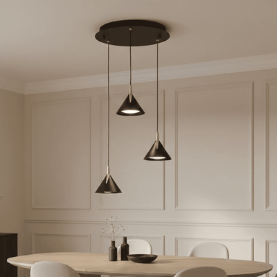 In Stock - Imogen Matt Black & Gold 3 Drop Round Pendant Ceiling Light Lighting 