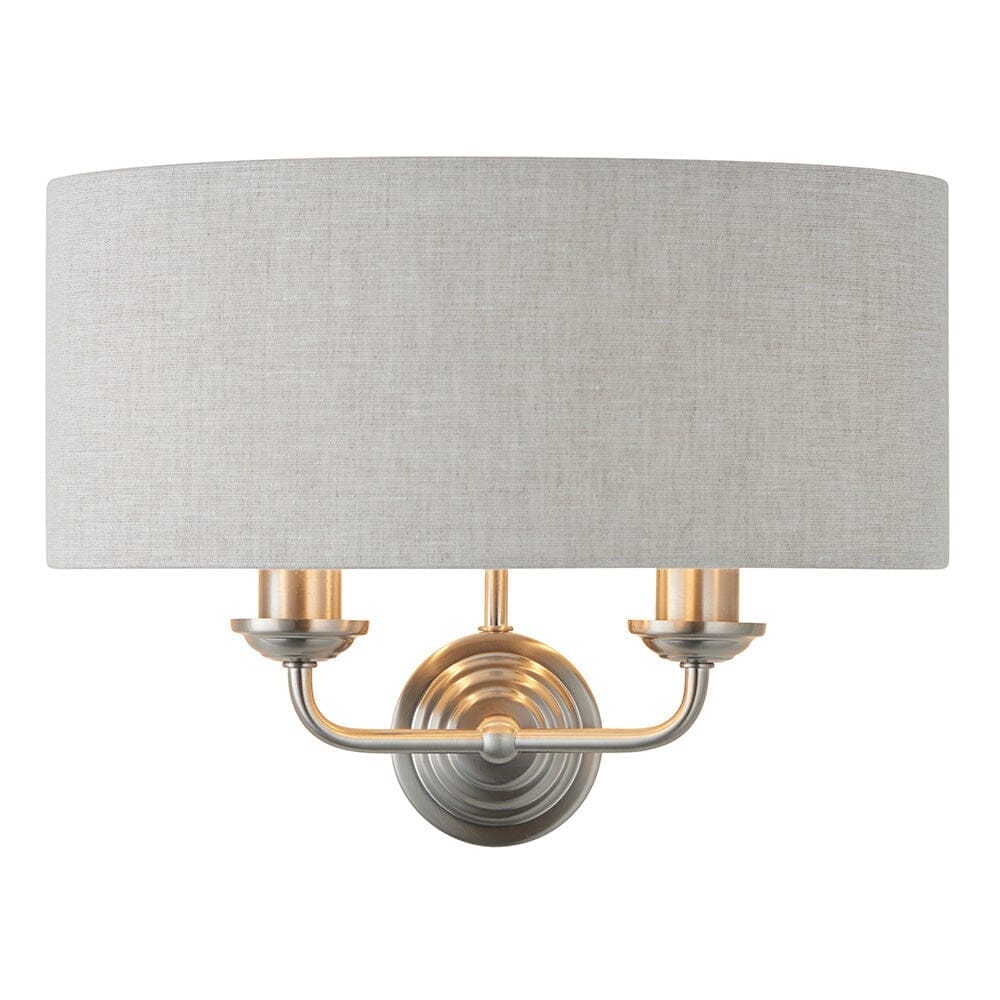 In Stock - Juniper 2 Light Chrome Wall Light with Neutral Shade Lighting 