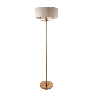 In Stock - Juniper 3 Light Brass Floor Lamp with Neutral Shade Lighting 