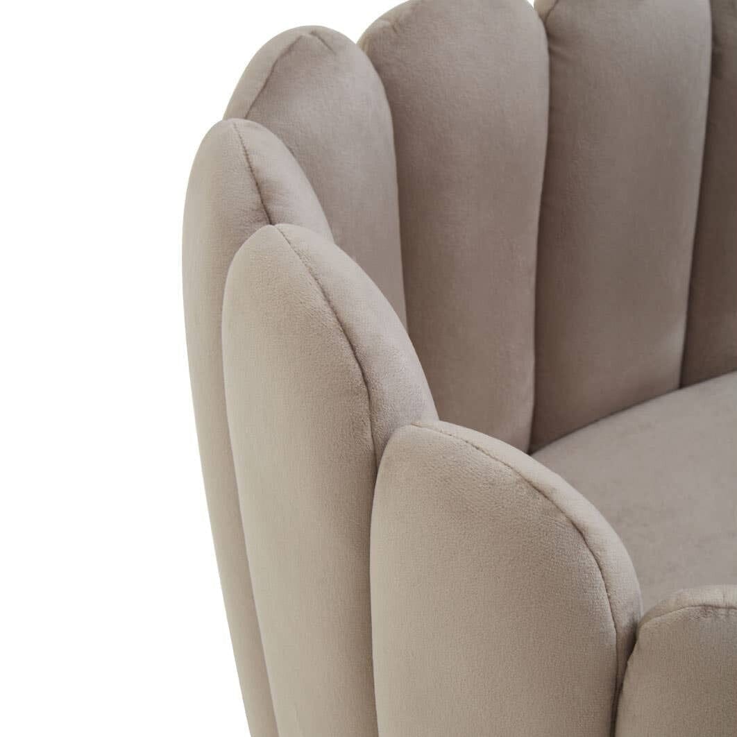 In Stock - Kelcie Beige Velvet Scalloped Dining Chair with Gold Legs Furniture 