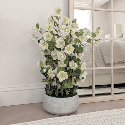 In Stock - Large Faux White Hellebore Plant in Stone Pot 