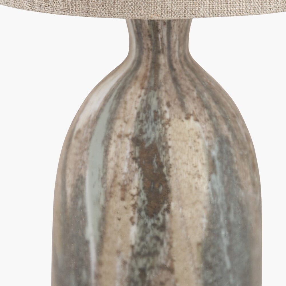 In Stock - Mireya Neutral Glass Marble Effect Table Lamp with Linen Shade Lighting 