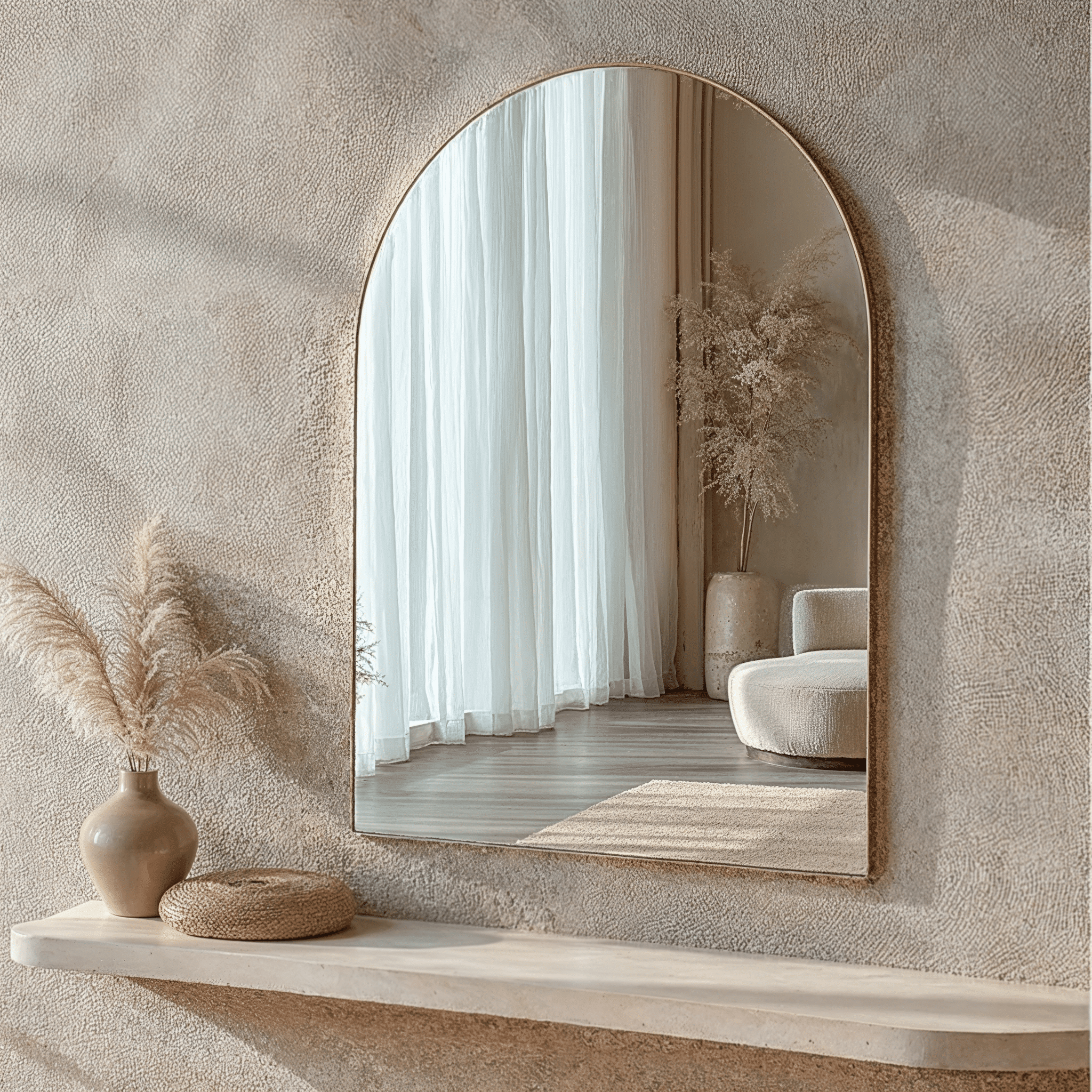 In Stock - Orleans Brushed Gold Metal Arched Wall Mirror 