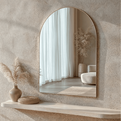 In Stock - Orleans Brushed Gold Metal Arched Wall Mirror 