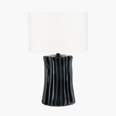 In Stock - Raelynn Black Pleated Table Lamp with White Linen Shade Lighting 