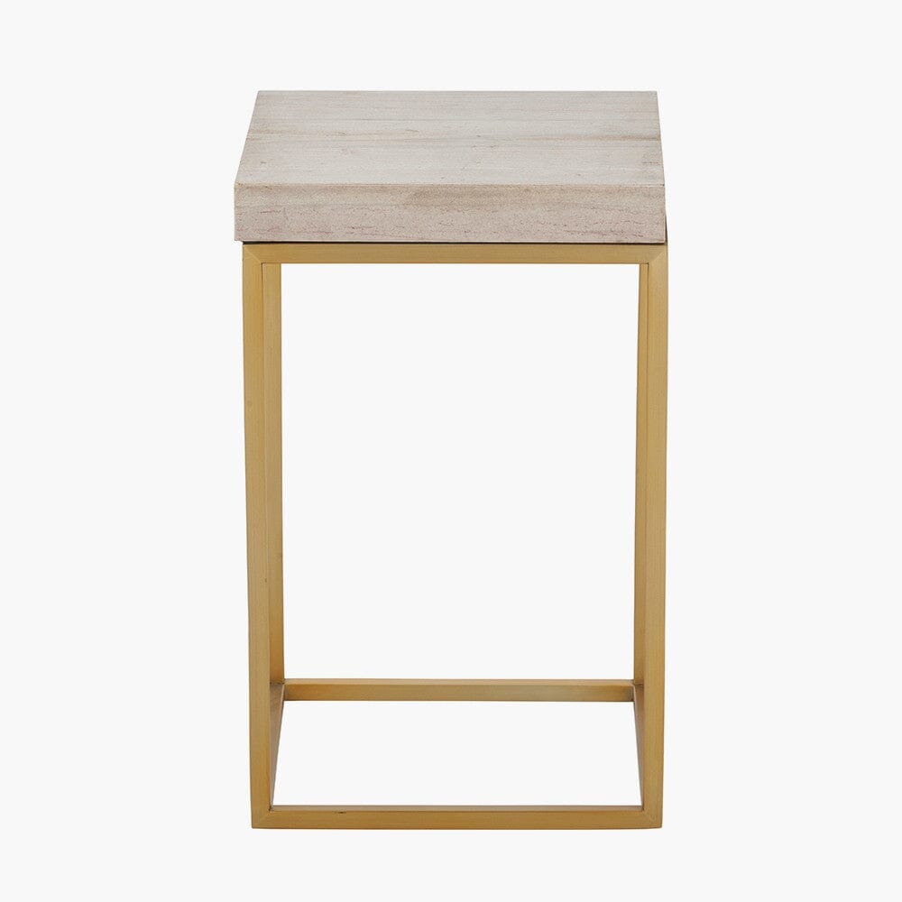 In Stock - Robyn Beige Granite & Gold Square Side Table Furniture 