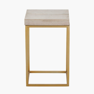 In Stock - Robyn Beige Granite & Gold Square Side Table Furniture 