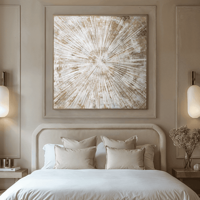 In Stock - Sunburst Cream & Gold Framed Canvas Wall Art 