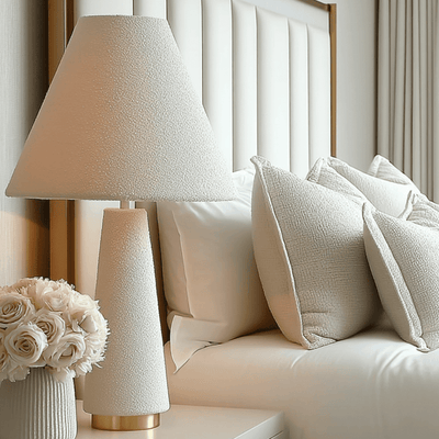 In Stock - Zaylee Luxury Cream Boucle Table Lamp Lighting 