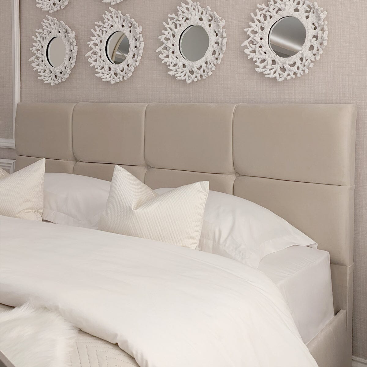 Isabella Luxury Vanilla Velvet Upholstered Bed MTO Beds and Headboards 