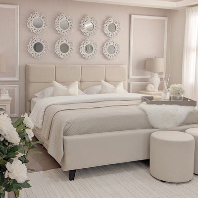Isabella Luxury Vanilla Velvet Upholstered Bed MTO Beds and Headboards 