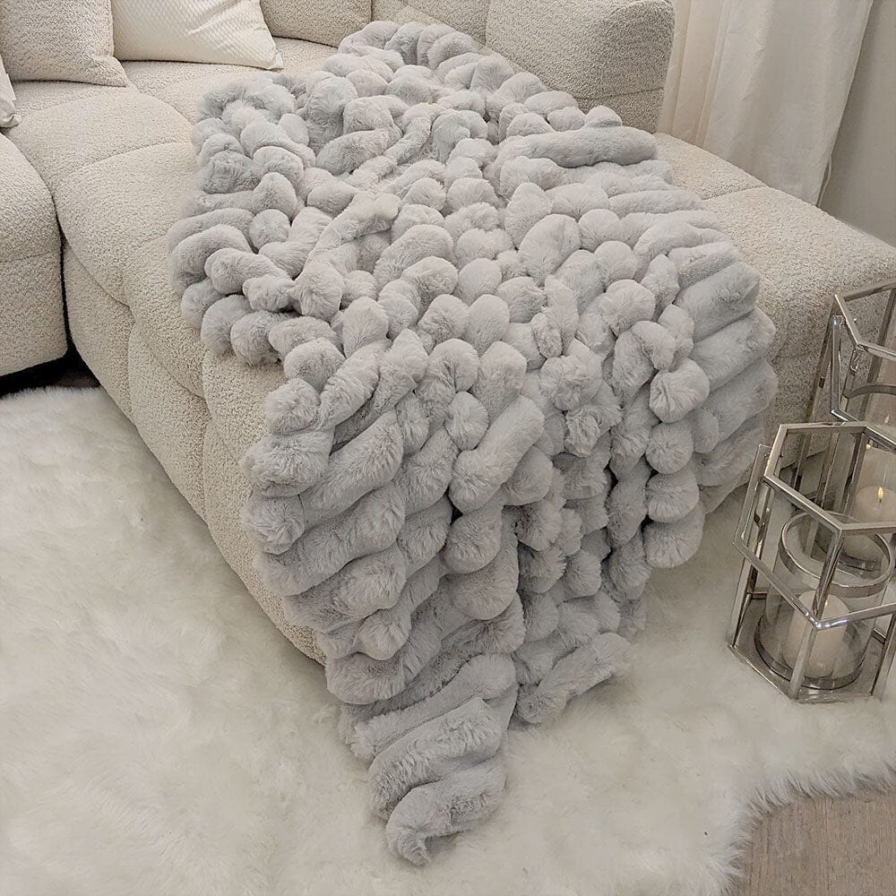 Isla Grey Chunky Ribbed Faux Fur Throw Textiles 