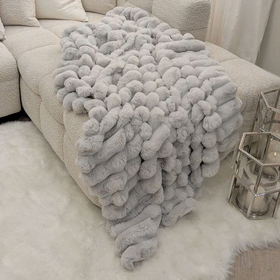 Isla Grey Chunky Ribbed Faux Fur Throw Textiles 