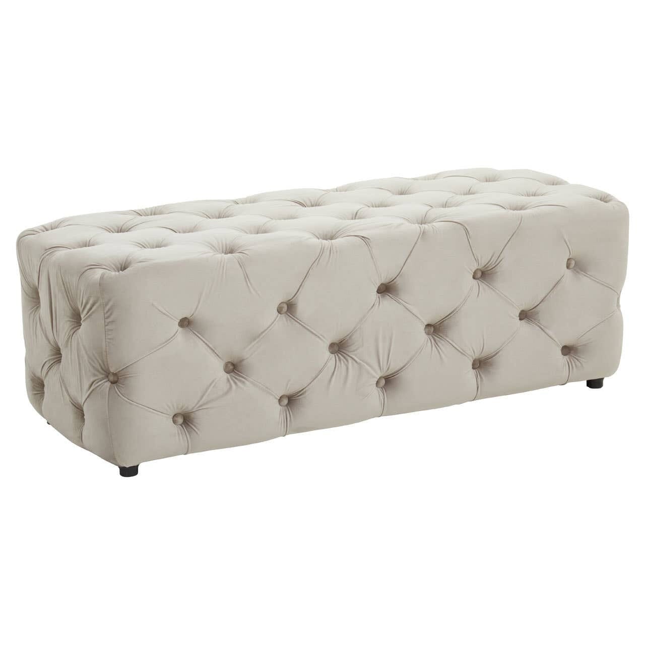 Ismerie Greige Velvet Buttoned Bench Sofa 