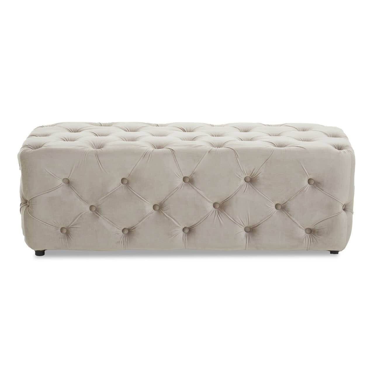 Ismerie Greige Velvet Buttoned Bench Sofa 