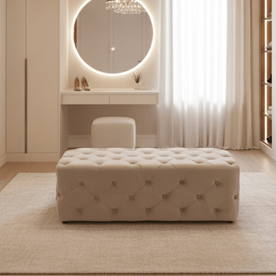 Ismerie Greige Velvet Buttoned Bench Sofa 