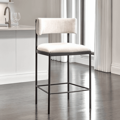 Isolde Greige Upholstered Bar Stool With Black Legs Furniture 