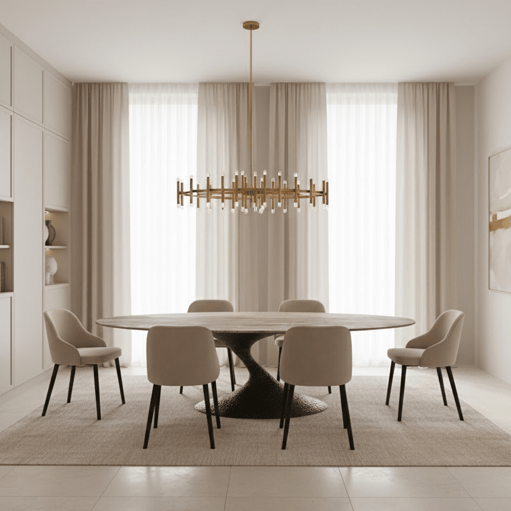 Iva Aluminium Sculptural Oval Dining Table with Travertine Top Furniture 