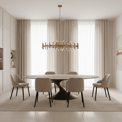 Iva Aluminium Sculptural Oval Dining Table with Travertine Top Furniture 