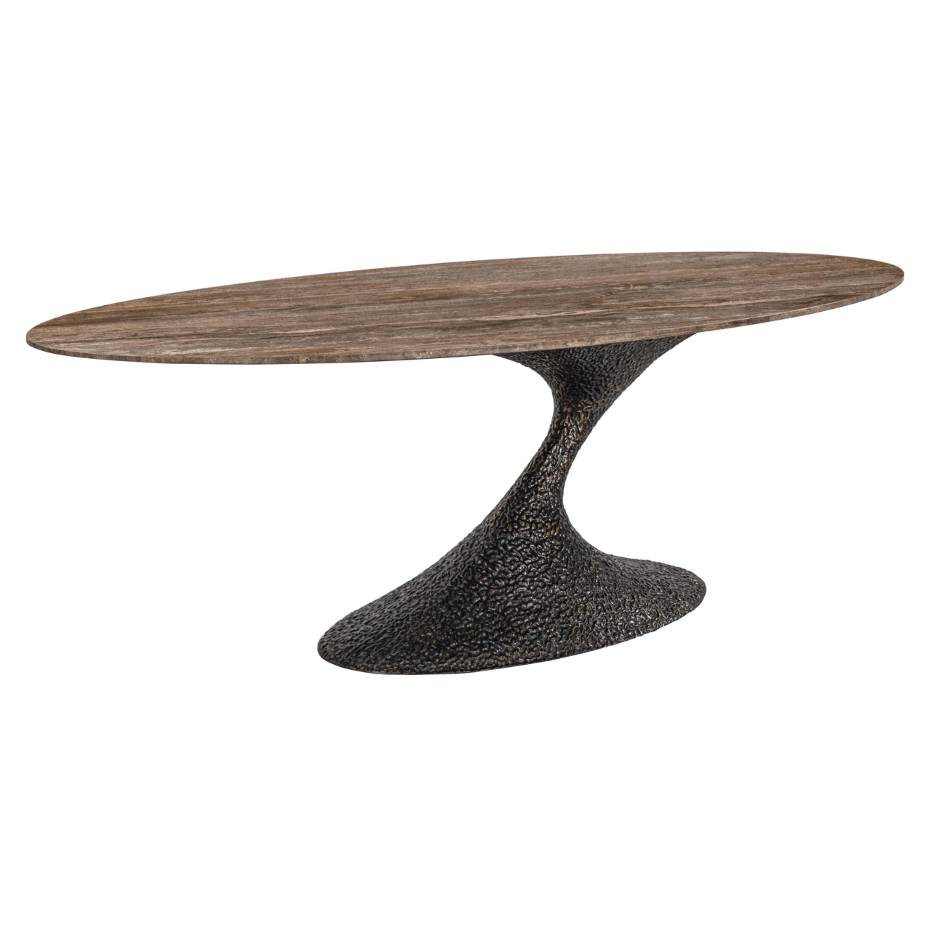Iva Aluminium Sculptural Oval Dining Table with Travertine Top Furniture 