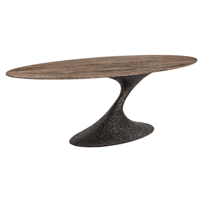 Iva Aluminium Sculptural Oval Dining Table with Travertine Top Furniture 