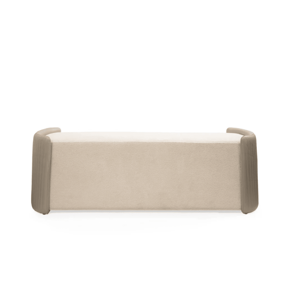 Ivenne Beige Textured Chenille Bench with Leather Accents Furniture 