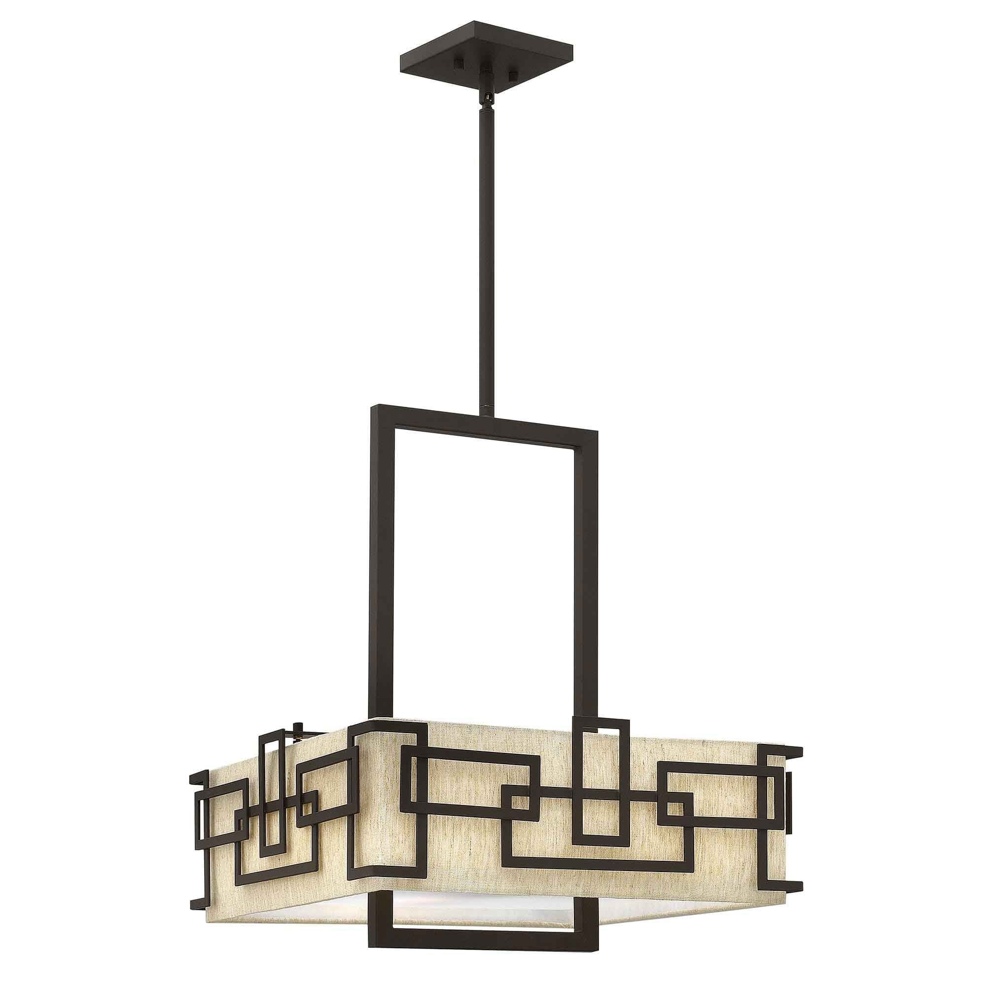 Jennifer Bronze 3 Light Pendant Ceiling Light with Linen Shade Lighting 