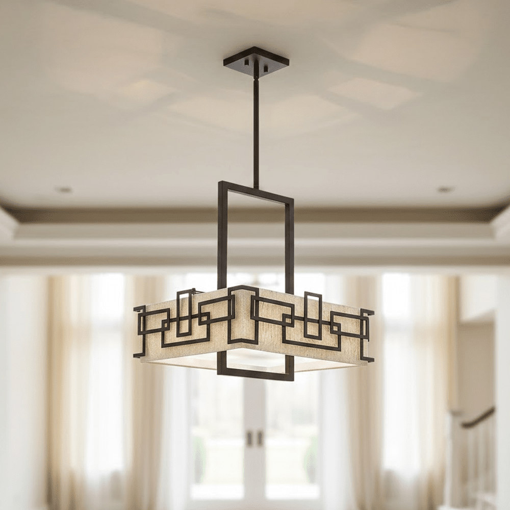 Jennifer Bronze 3 Light Pendant Ceiling Light with Linen Shade Lighting 