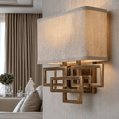 Jennifer Brushed Brass 2 Light Wall Light with Linen Shade Lighting 