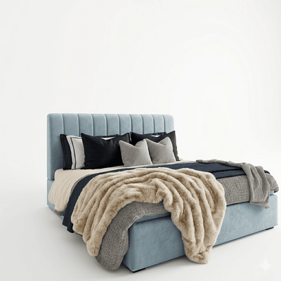 Jessabelle Luxury Baby Blue Velvet Panelled Bed 