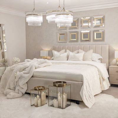 Jessabelle Luxury Vanilla Velvet Panelled Ottoman Storage Bed Beds and Headboards 